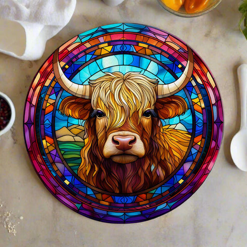 BooBoo Highland Cow Circular Glass Suncatcher Worktop Saver